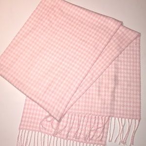Pink and White Check Scarf with Fringe EUC